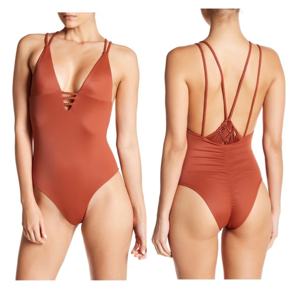 Tori Praver Macrame Ruched One Piece